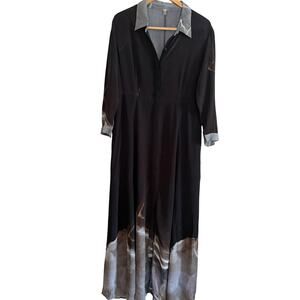 BL-NK London | Black and Gray Long Sleeve Maxi Shirtdress | Large